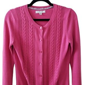 G.H. Bass & Co. Vintage? Pink Cable Knit Long Sleeve Cardigan Sweater, S…